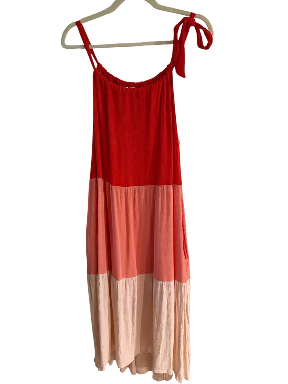 entro Orange/Coral Gauze Colorblock Maxi Dress with Tie Shoulder, Sz S